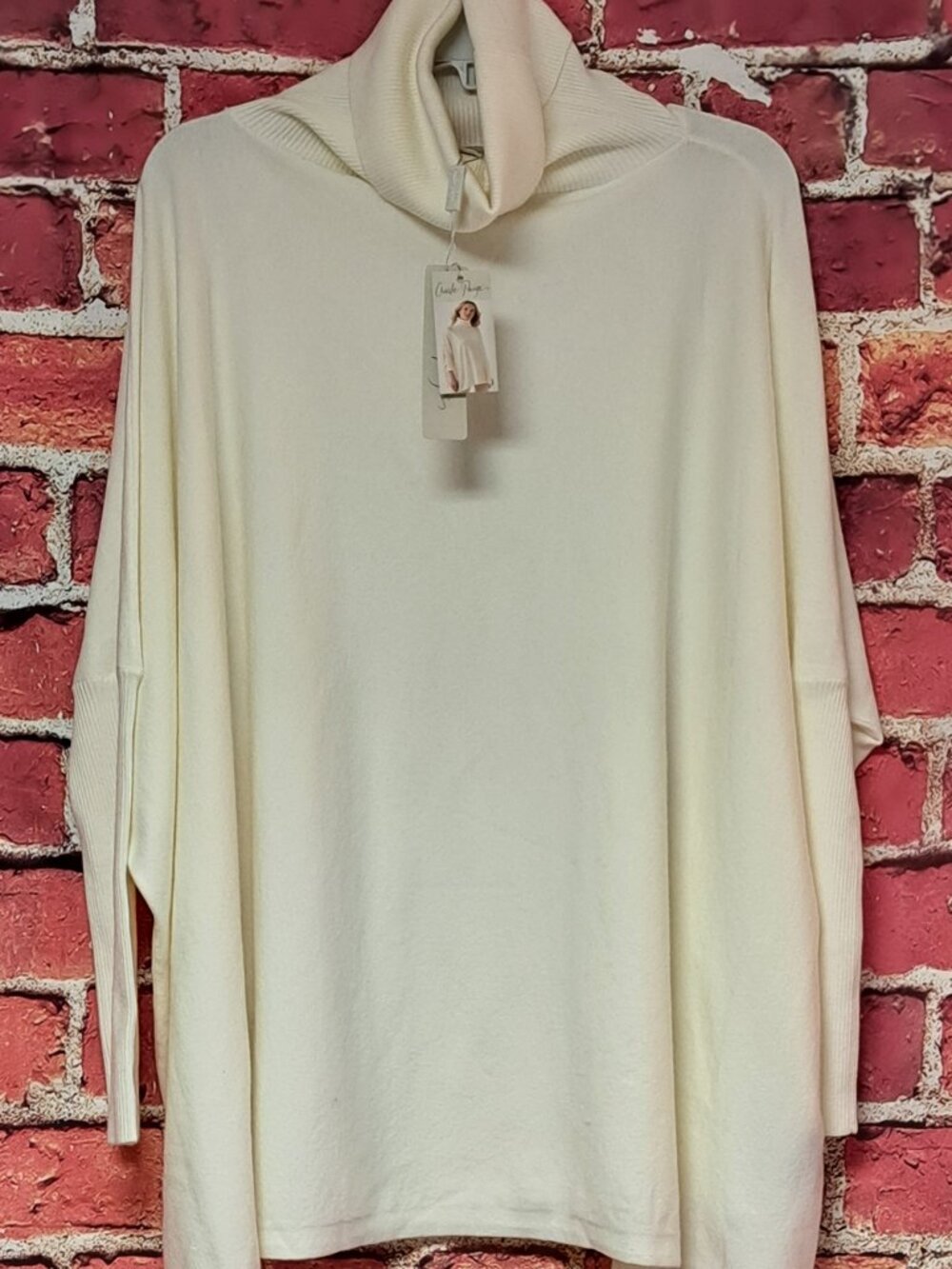 CHARLIE PAIGE NWT SOFT LADIES CREAM KNIT SWEATER LARGE TURTLENECK TUNIC